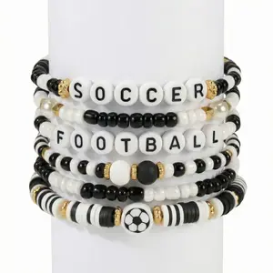 Baseball Soccer Beaded Bracelet Set Love Soccer Football Bracelets, Gold Bead Charm Stackable Bracelet Set for Game Day