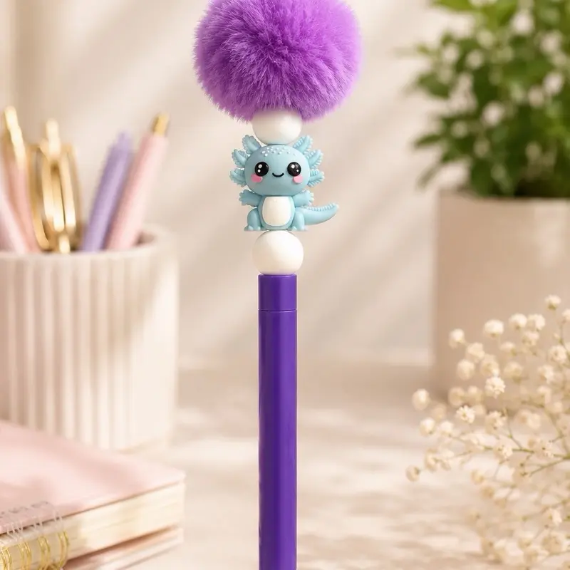 Axolotl Beaded Pen - Handmade Office Stationery Writing Tool, Unique Item Suitable for Daily Note-Taking, School Supplies, All Seasons Use