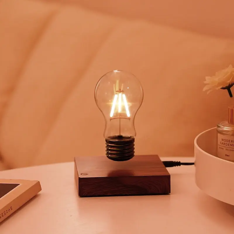 Floatidea Magnetic Levitating Light Bulb Magnetic Levitation Plastic Black Base Table Lamp Antigravity White LED Night Light Floating Lamps For Christmas Office Gifts Home Decorations