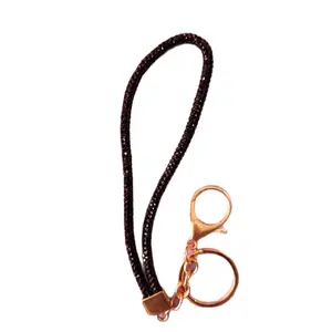 Black Rhinestones Loop Keychain Accessory for Purses Backpacks Totes with Gold-Tone Clasps and Rings Fashion Jewelry