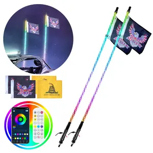 VEVOR 2 PCS 4 FT APP & RF Remote Control  Waterproof 360° Spiral RGB Chasing Lighted Whips with 4 Flags,  for UTVs, ATVs, Motorcycles, RZR, Can-am, Trucks, Off-road, Go-karts