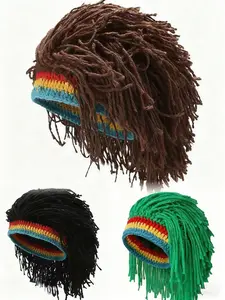 Rastafarian Dreadlock Beanie, Unique Funny Wig Hat, Unisex Knit Cap for Parties and Stage Performances, Stylish Accessory for Men and Women