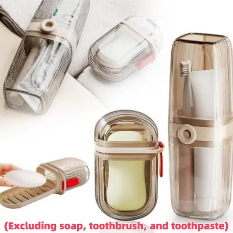 2-Pcs Fabric Toiletries Storage Set - Waterproof 2-box Soap+Paste Box, Covered Toothbrush Holder with Drainage System, Toothbrush Holders for Bathrooms, Home, Showers, Fabric Storage for Travel, Camping