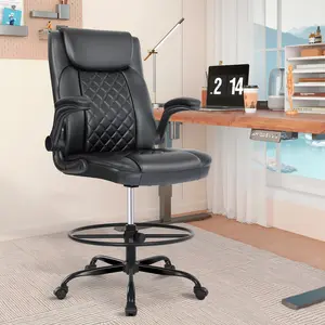 Drafting Chair, Tall Office Chair for Standing Desk, Standing Desk Chair with Adjustable Height and Flip-up Arm, Leather Drafting Chair, High Office Chair for Counter Height Desk MI900 blue office chair office furniture