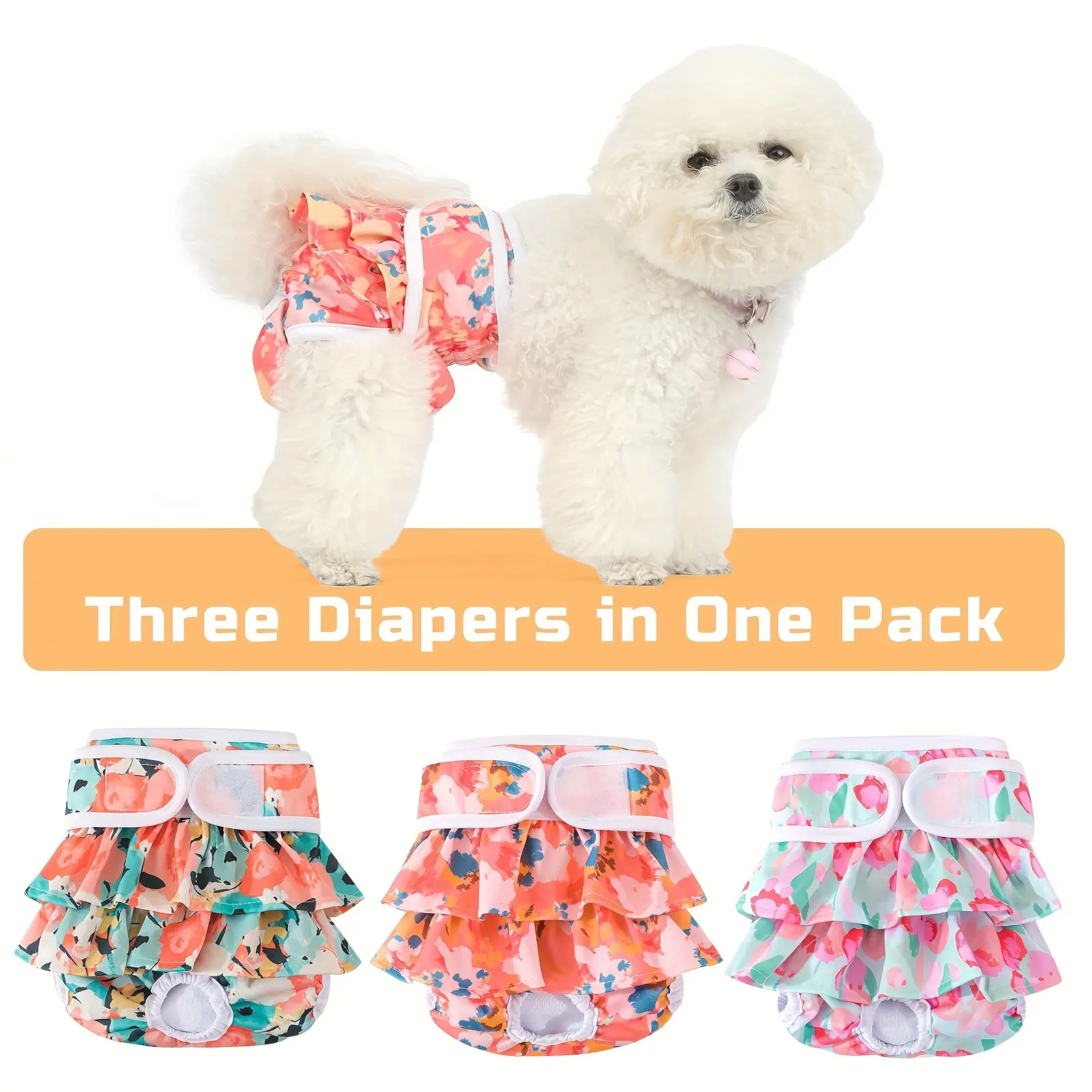 Washable Dog Diapers Female 3 Pack Reusable Highly Absorbent Doggie Diaper, Flexible Doggy Diaper Female Durable Leak-Proof Diapers for Dog Period Heat Incontinence Potty Training