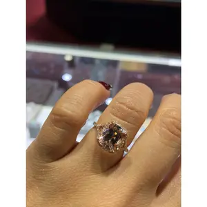 14K Gold Diamond Halo Split Shank with 3.05 Carat Cushion Cut Morganite Engagement Ring