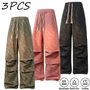 Casual Men's Tie-Dye Cargo Pants, Durable Corduroy Fabric Adjustable Drawstring Loose Fit Trousers for Daily Wear
