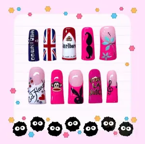 Y2K Pink Nails, Trendy Pink Acrylic Nail Art Set, Pink Mustache, Floral, Bunny, Music Note & Cute Cartoon Patterns, Glossy Press On Nails for Fun, Retro, or Statement Looks, DIY Nail Kit for Women & Girls, Reusable & Stylish