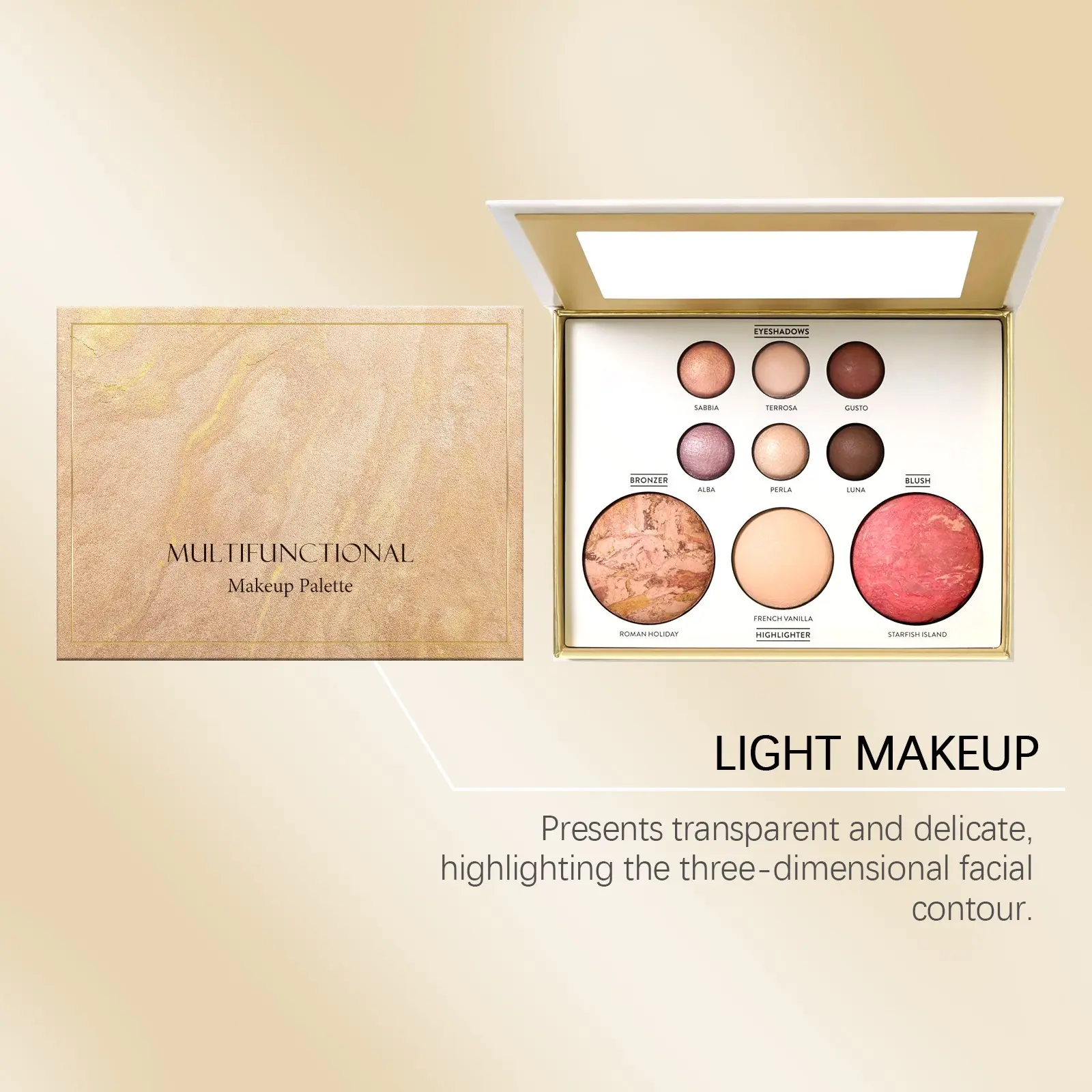 Gilded All-in-1 Makeup Palette - Eyeshadow, Contour, Blush, Highlighter, Under Eye Brightener Multi-use Cosmetic Palette for Beauty & Personal Care