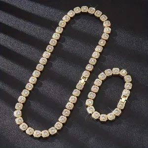 10mmSquareChain2pcsLuxuryJewelrySet-Classic&StunningIceRhinestonesNecklaceandBraceletforCasualAttire&SpecialOccasionsbraceletshop