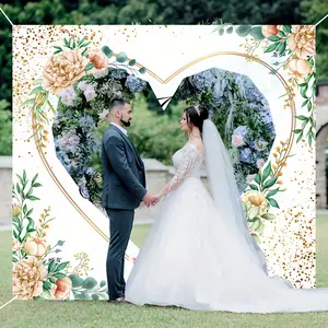 Elegant Wedding Decoration Banner, Polyester Photography Background, Durable Reusable Cake Table Party Decor, Heart Cutout Required
