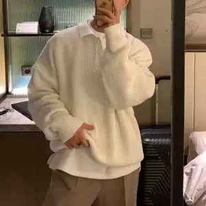 Japanese Style Lazy Style Polo Collar Sweater Men's American Style Retro Solid Color High-grade oversize Inner Sweater