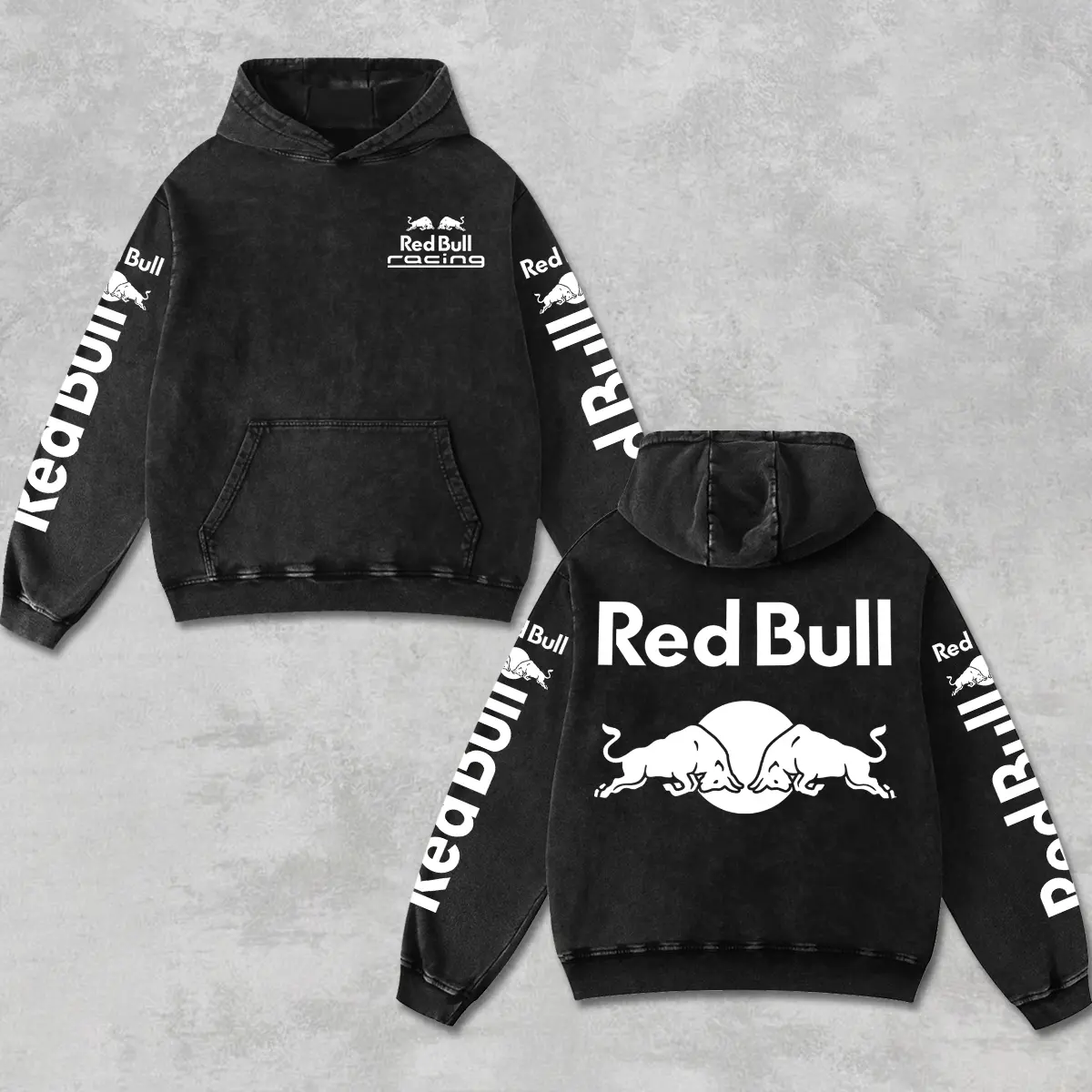 Retro Redbull Racing Hoodie Wash Black, RBR Gives You Wings Sweatshirt, Motor World Championship Enthusiast, Motorcycle Off-Road Dirt Bike Graphic Streetwear, Motorsport Motogear Motorbike Apparel Men’s Grunge Y2K Racing Jacket Style
