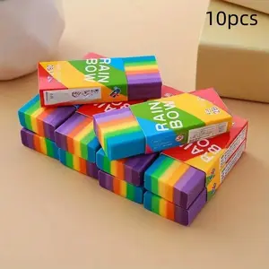 10 Rainbow Erasers Set, Ultra Clean No Residue 2b Handle, Ideal for Art Students, Creative Drawing Exam Supplies, Back-To-School Gift, Birthday Present