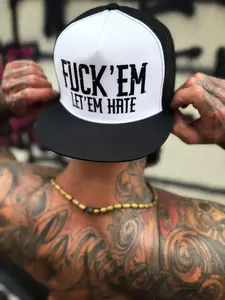 LET EM HATE BLACK & WHITE FLAT BILL HAT