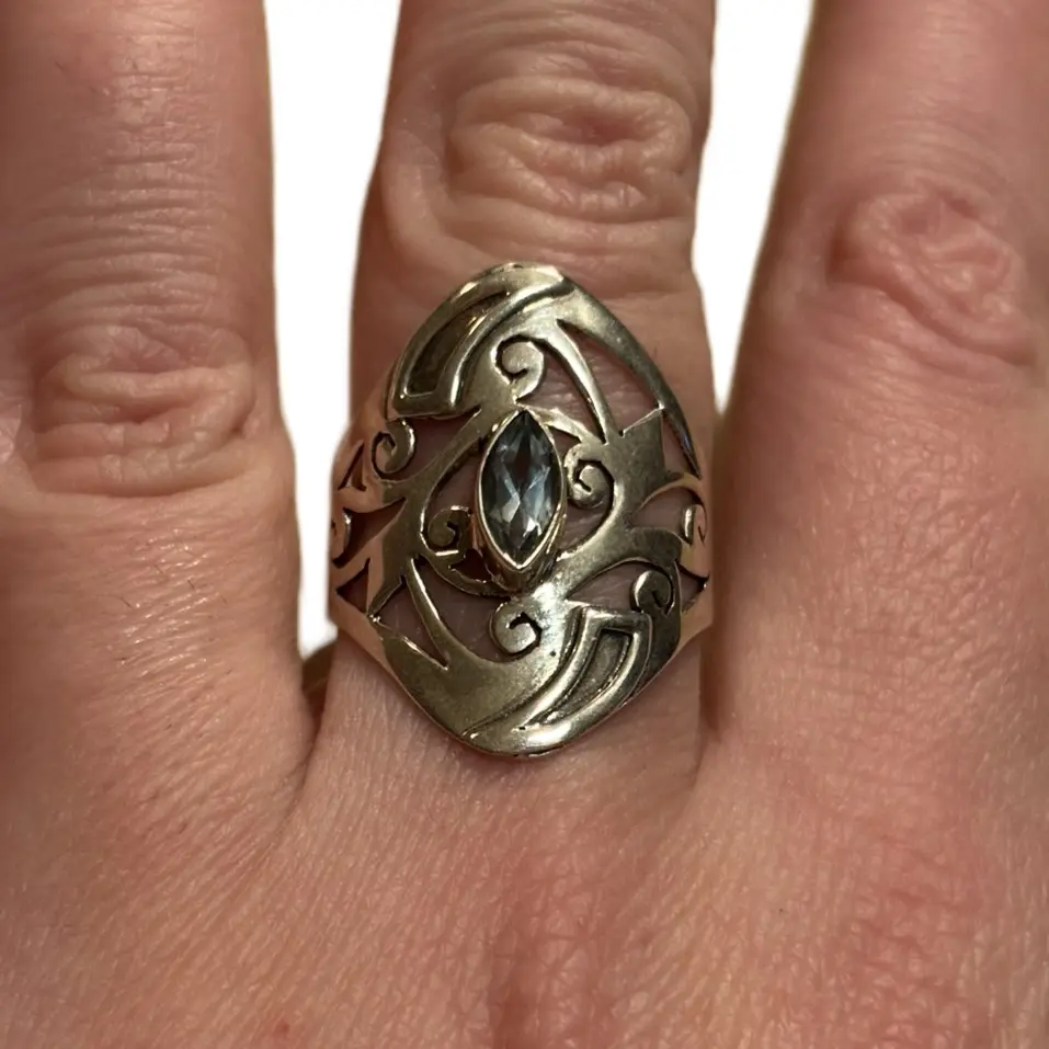 Handmade Sterling Silver Filigree Ring with Marquis Blue Topaz