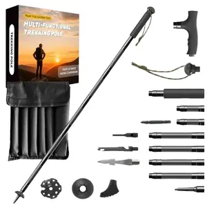 Multi-functional aluminum hiking stick with a flashlight, adjustable in length according to height