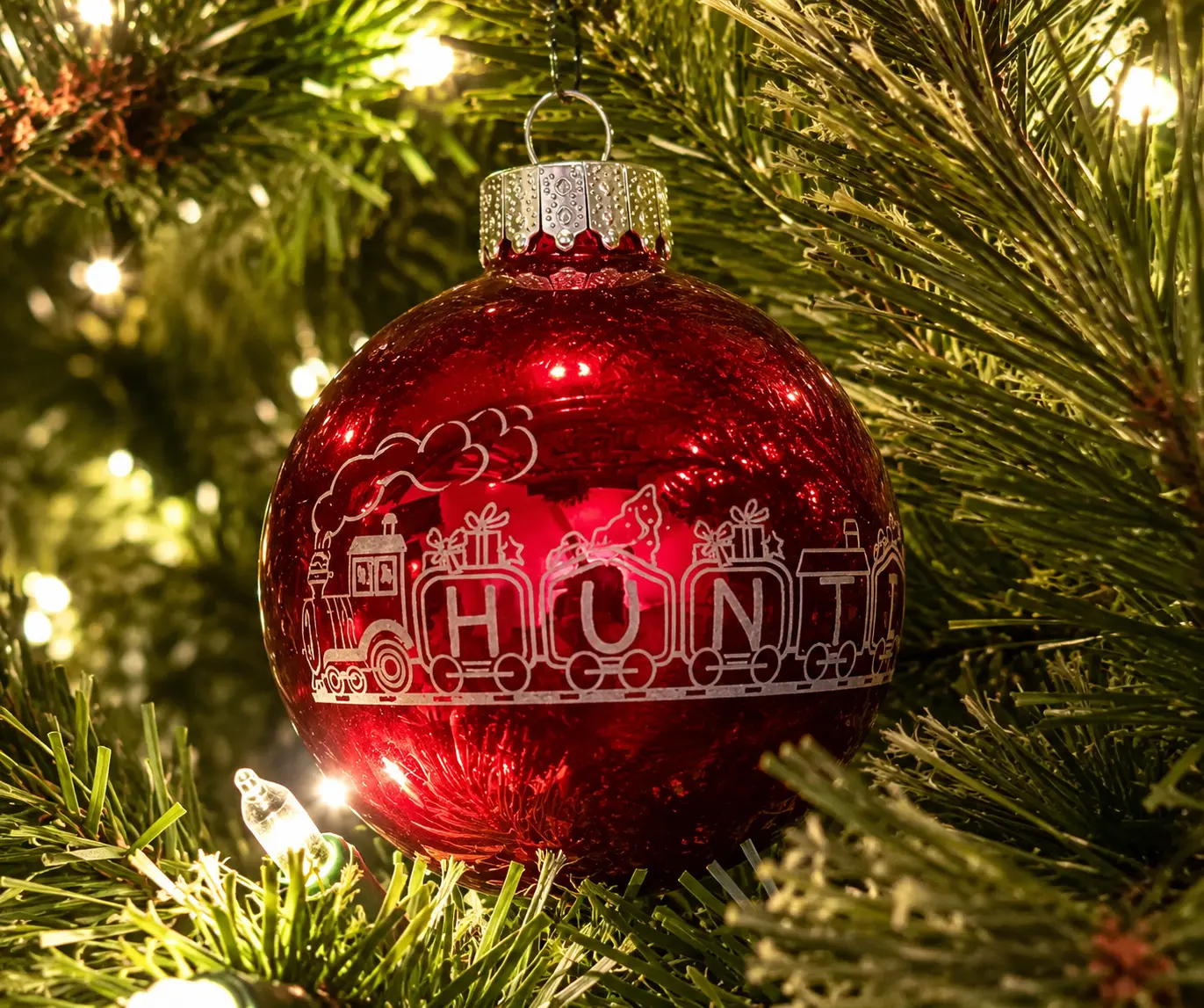 Laser Engraved Personalized Glass Train Christmas Ornaments