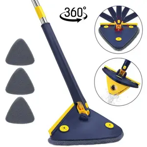 1 Set, Household Floor Mop With 3 Replacement Mop Cloth, 360° Rotatable Adjustable Cleaning Mop, Triangle Flat Mop, Hand-free Washing Mop, Wet And Dry Dual-use Mop, For Floor, Wall, Window, Glass, Bathroom, Cleaning Supplies, Cleaning Tool