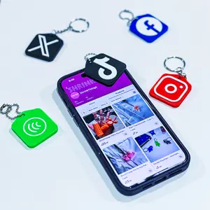 NFC Social Media Keychain - Tap to Open Instagram TikTok Twitter or Facebook Profile - Reprogrammable 3D Printed Tag - Solid Plastic Business Keychain with Customizable Icons