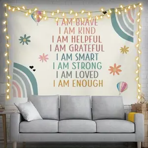 1Pc Peach Velvet Tapestry, Rainbow Quote Positive Tapestry Affirmations Inspirational Motivational Affirmations Words Wall Hanging Tapestries For Classroom Nursery Room Playroom Bedroom Living Room Dorm Home Decor