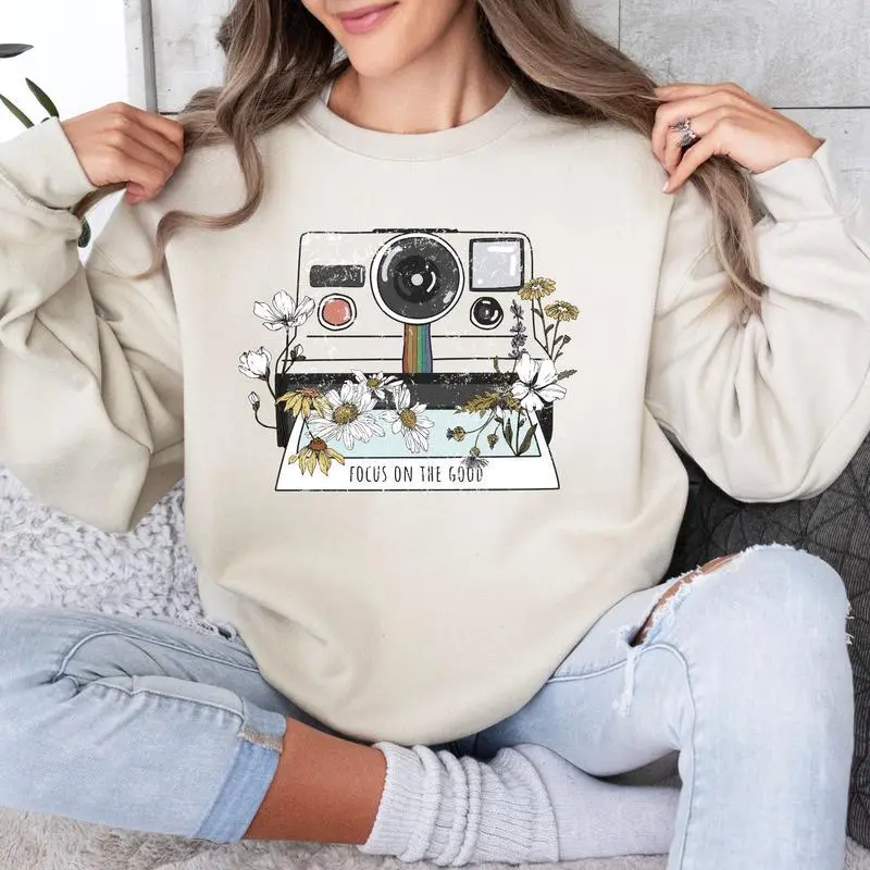 Focus on the Good Sweatshirt  | Soft Tan Crewneck for Cozy & Positive Vibes sweatshirt