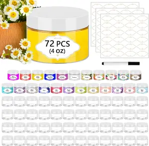 72 count Plastic Jars, 4 OZ Plastic Jars with White Lids Round Clear Storage Containers Jar Leak Proof Slime Containers with Lids for Travel Refillable Slime Storage Jar for Beauty Product