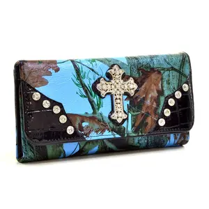 212 MAIN Western Rhinestone Cross Accent Male Trifold Wallet - Gold Rush WC99-BLU & CAM, Western Wallets, Faux Leather, Credit Slots, Magnetic Snap, Casual Trendy Luggage & Bags Accessory, Casual Trendy Wallet