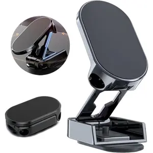 Magnetic Phone Holder, 360 Rotating Suction Cup Stand, Folding Magnetic Car Mount, Compatible with Smartphones