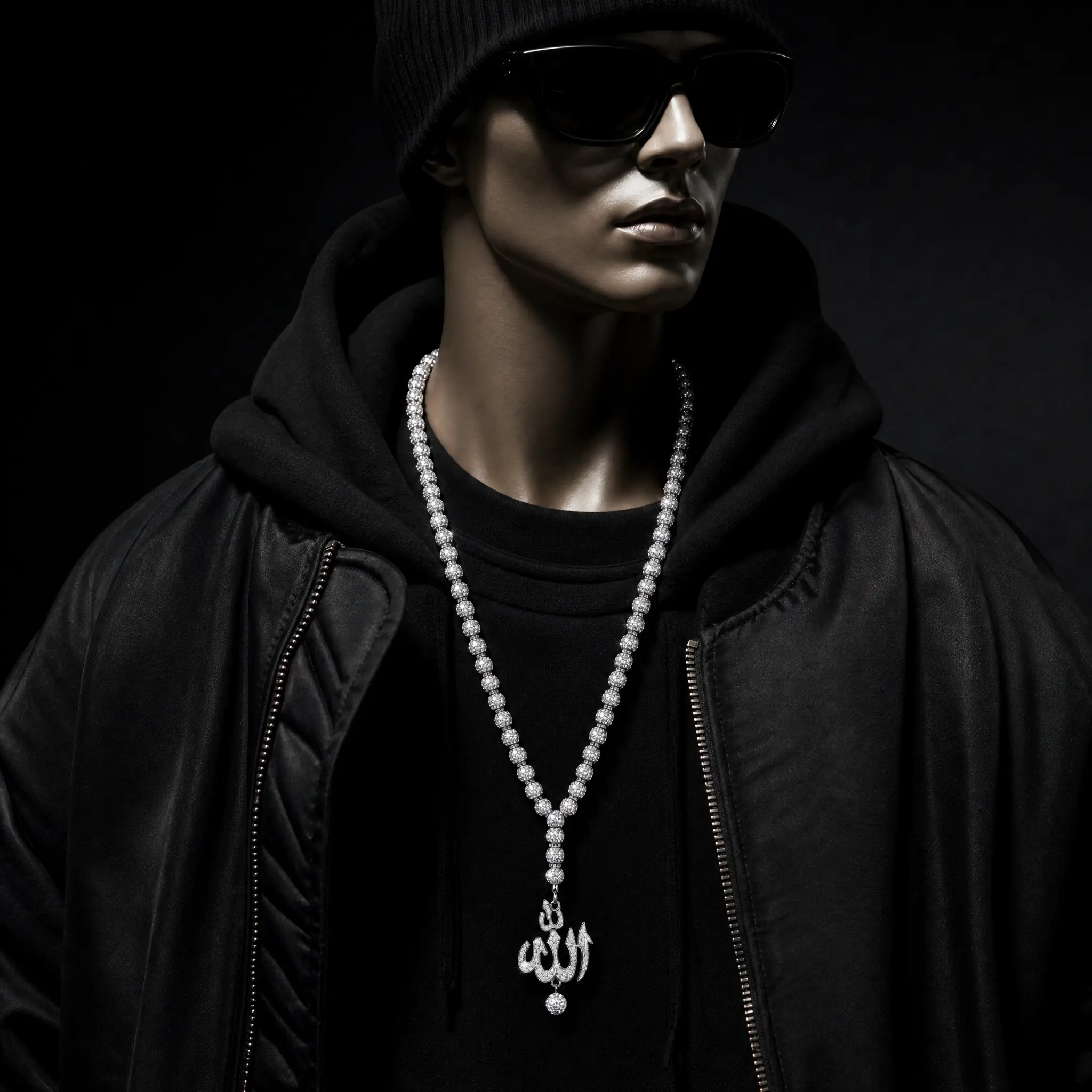 GIVE Stainless Steel Handmade Beaded Necklace with Allah Pendant, 70cm Modern Versatile Accessory campingessentials
