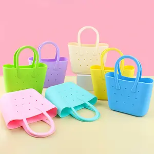 Women's Portable Silicone DIY Tote Bag - Small Open Design Solid Color Handbag with Double Handles for Shopping & Errands