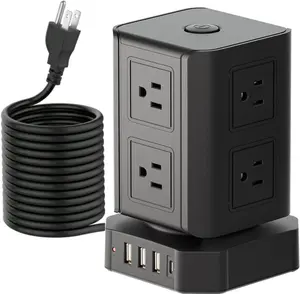 Zoobla - 8-Way Surge Protector Power Strip with 4 USB Ports, Portable Socket Extender, Multi Plug Outlet Adapter with Overload Protection for Home, Office & Travel