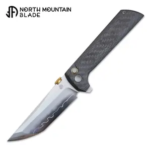 North Mountain Blade Chop 2 –  3.5" SLD-Magic Carbon Fiber Handle, Thumb Disc & Button Lock Folding Knife - Portable EDC Pocket Utility Tool for Home & Outdoor Use