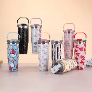 Icoffee Cup, Ice King Cup, 30oz Aesthetic Tumbler with Handle & Straw, Perfect Mother’s Day Gift for Mom, Travel & Coffee Time