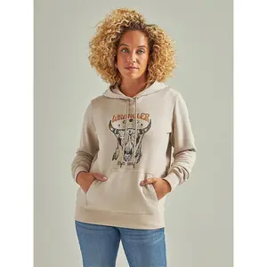 Wrangler Boho Phases Hoodie Women's Pullover Sweater, Sandy, 60% Cotton/40% Polyester Fleece, Long Sleeve