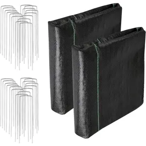 4FT x 100FT Weed Barrier Landscape Fabric (2 Pack 4x50FT) - Premium Heavy-Duty 3.2oz Gardening Weed Control Mat with 30 U-Shaped Securing Pegs - Ground Cover for Gardening, Farming