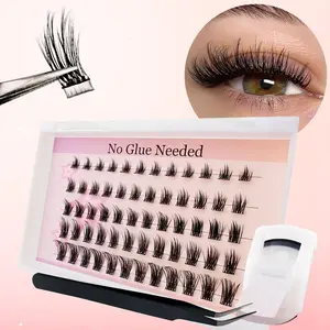 Self Adhesive Eyelashes Kit, 60 Clusters Natural Look DIY Eyelash Extensions with Tools, Eye Makeup Enhancement False Eyelashes for Women & Girls
