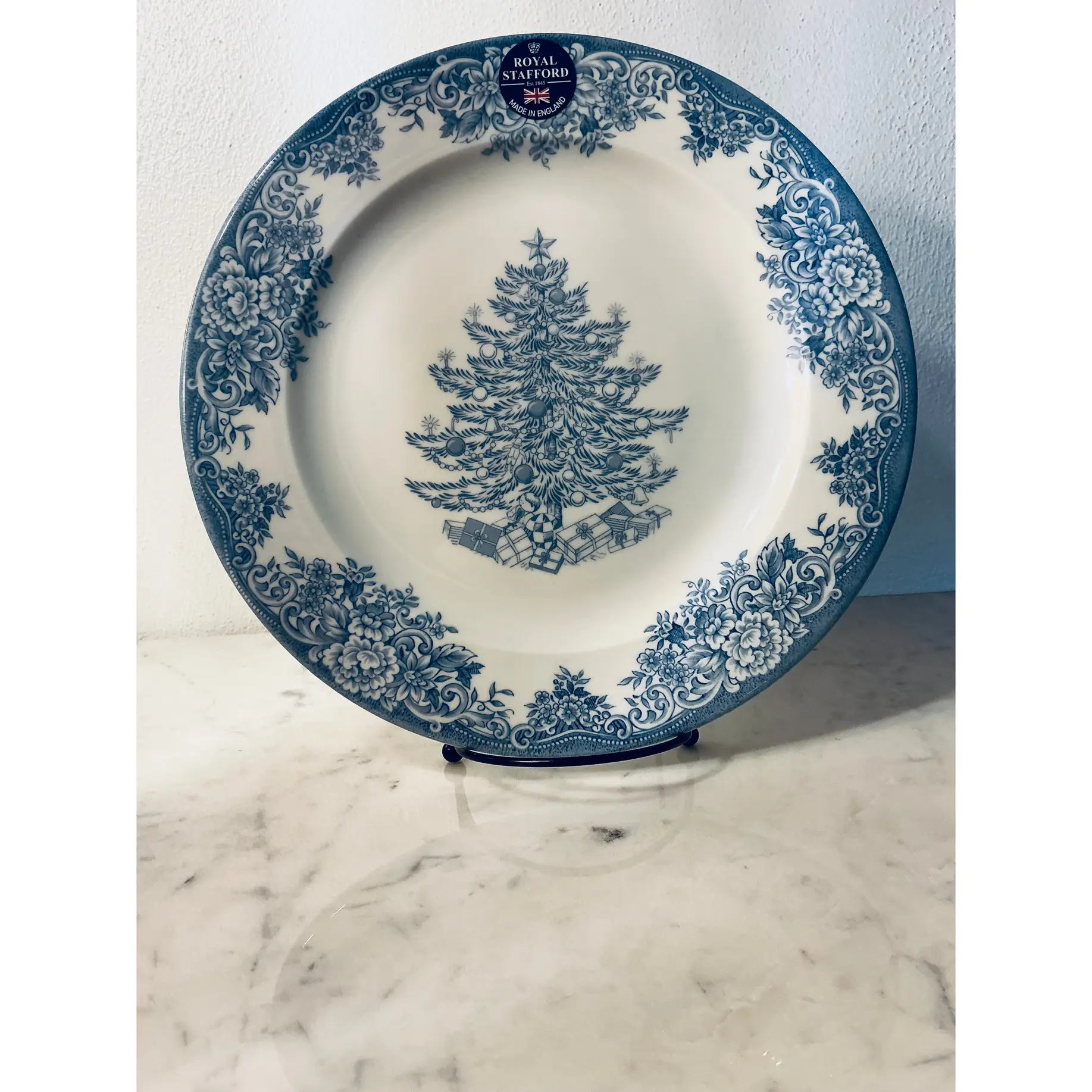 Royal Stafford Christmas Tree * 2 DINNER PLATES * Blue, England, NEW