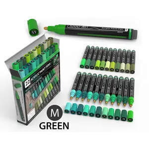 22 Acrylic Paint Pens (GREENS) Pro Color Series Set (3mm MEDIUM)