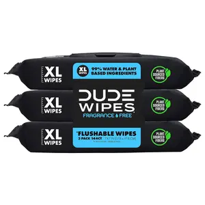 DUDE Wipes - Flushable  - 3 Pack, 150 Wipes - Unscented Extra-Large Adult Wet Wipes - Vitamin-E & Aloe - Septic and Sewer Safe Napkin Disposable