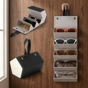 Portable Sunglasses Organizer, 2/3/4/5/6-Grid Travel Glasses Case, Space-Saving Eyeglasses Storage Box, Hanging Holder for Home & Travel