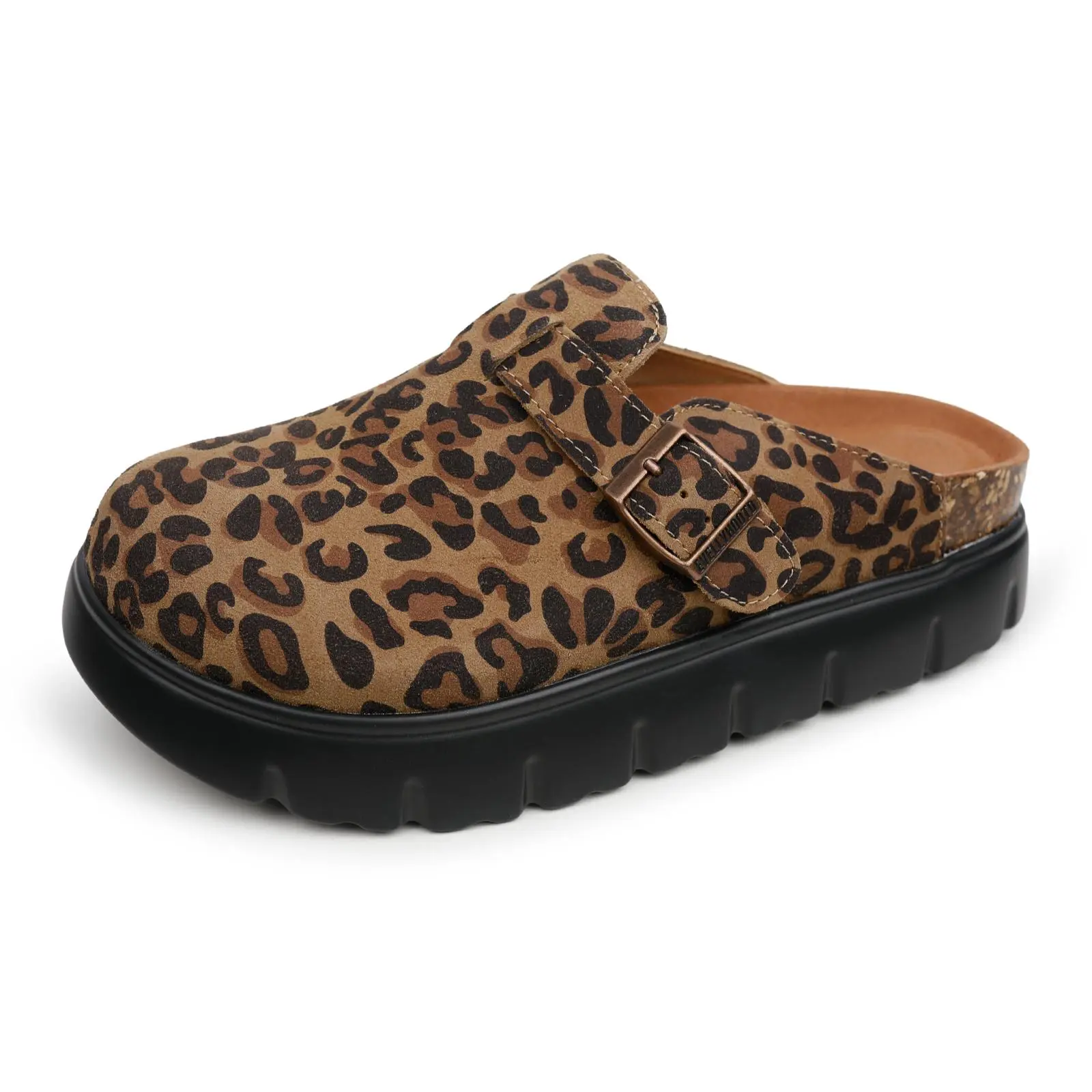 (Pls Size Up Note)EVELLYHOOTD Women's Cow Hide Clogs SohochicShoes - 100% Genuine Leather Adjustable Strap Slip On Clogs, Arch Support Cork Footbed, Non-Slip Outdoor Casual Walking Shoes