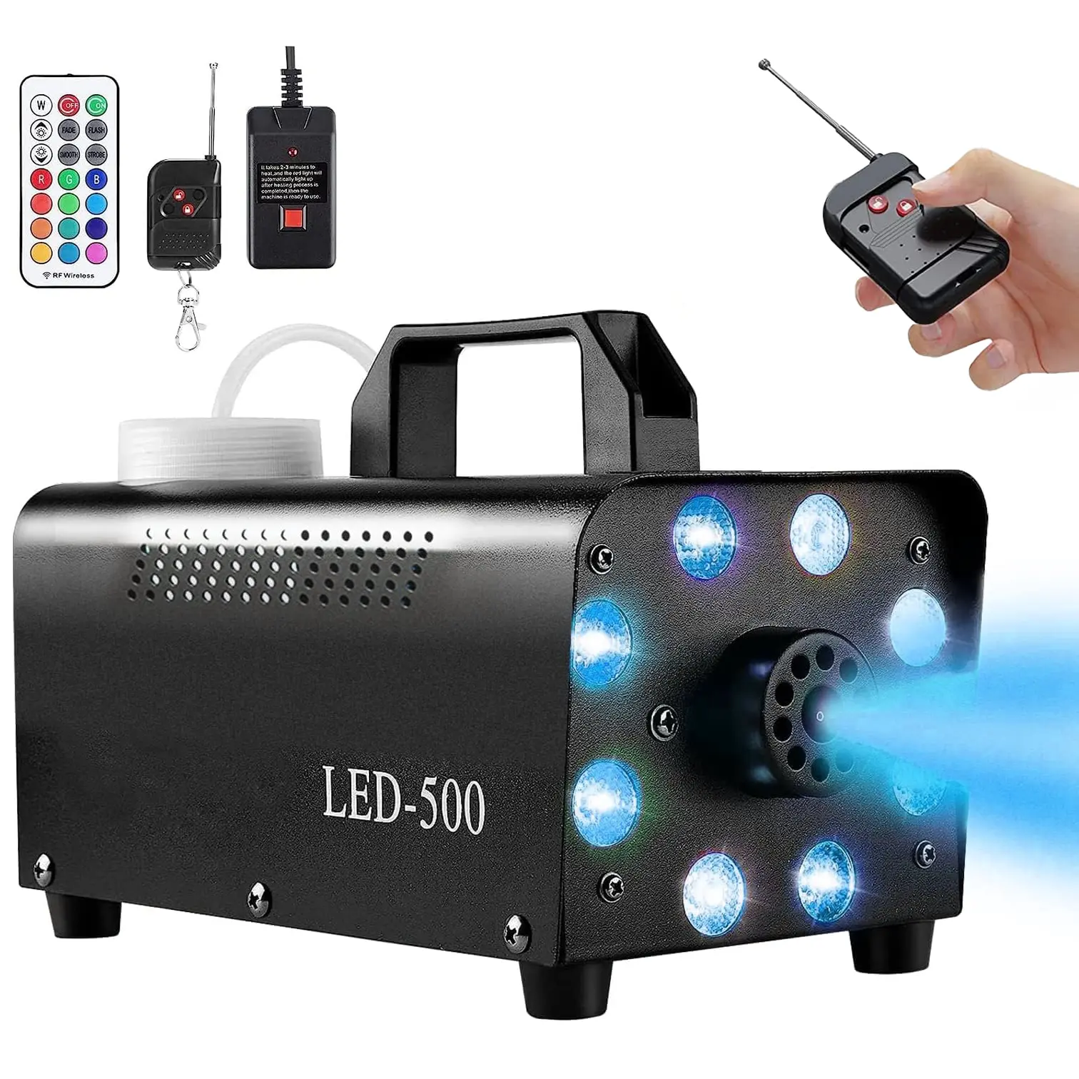 Smoke Machine, Party Fog Machine, 8 LED Lights with 13-Colors, Wireless Remote Control with Strobe Effect, Suitable for Wedding Stage, Halloween, Holiday Parties