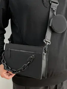 Men's Punk Style Crossbody Bag, Fashionable Crossbody Bag with Chain Strap, Casual Trendy Versatile High-quality Daily Commuting Bag, Commuter Crossbody Bag, Casual Crossbody Bags