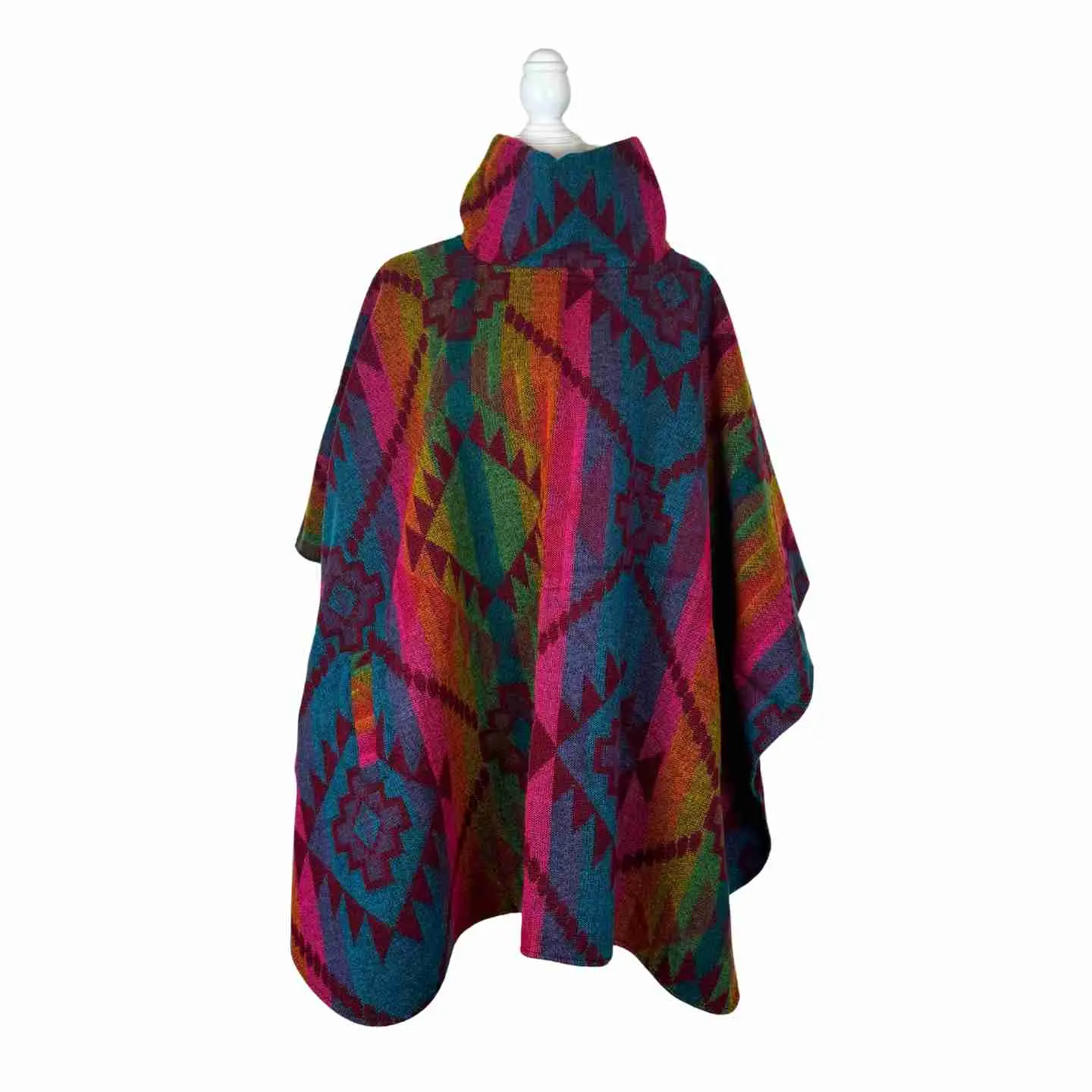 Vibrant Rainbow Turtleneck Warm Poncho with Two Pockets