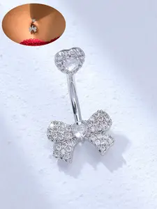 Cute Bowknot Design Belly Button Ring, Cubic Zirconia Jewelry for Women, Trendy All-match & Exquisite Navel Piercing Jewelry, Body Jewelry, Body Jewellery for Birthday Gift