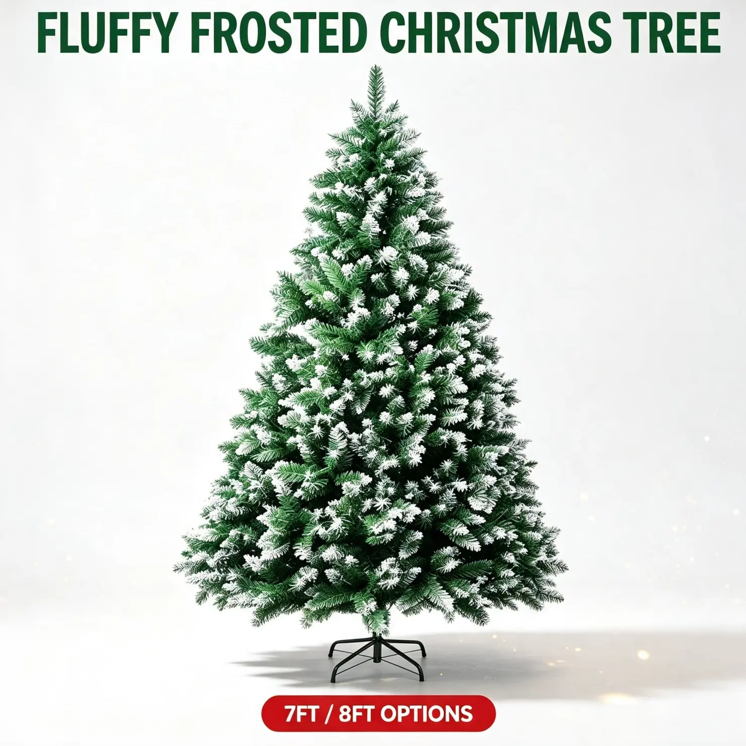 Artificial Frosted Christmas Tree with 1,000/1,300 Branch Tips, 7FT/8FT Premium PVC Tree with Foldable Metal Stand, Easy Assembly for Home, Apartment, Office and Holiday Decor