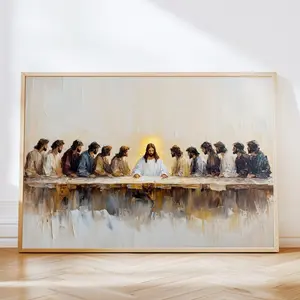 Modern The Last Supper Printable Christian Wall Art - 12x18 Inches Fade-Resistant Framed Cotton Poster with Border, Hangable Bedroom Home Decor