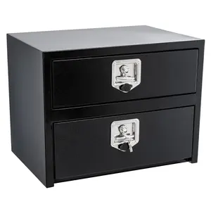 GARVEE 24" Black Steel Truck Tool Box w/Drawer, Two-tier Organizer Design for Truck Bed Tools, Secure with Lock & Keys, Waterproof Underbody toolbox for Pickup, Truck Bed, RV, Trailer, 24"x 18"x 20"