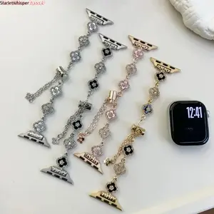 Lucky Four Leaf Clover Metal Watch Band, Minimalist Elegant Fashion Wrist Strap, Classic Delicate Accessory Fit Apple Watch Series 1 to S10, All-match Jewelry Band for Daily Casual Dating & Trendy Daily Styling